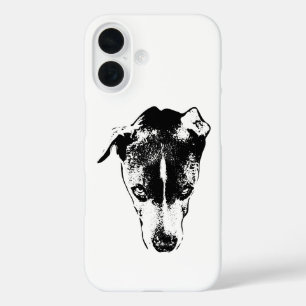 Coque Pour iPhone 16 Portrait minimaliste de chien noir et blanc