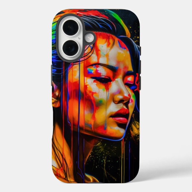 Coques Case-Mate iPhone Portrait Neon Vibrant - Art Expressionniste Abstra (Verso)
