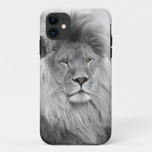 Coque iPhone 11 Portrait noir et blanc du lion
