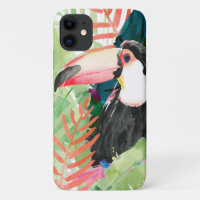 Portrait toucan avec Feuilles tropicaux