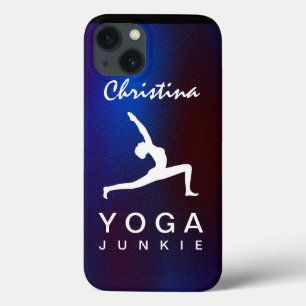 Coque Case-Mate iPhone Pose de Yoga blanc Silhouette Bleu Arrière - plan