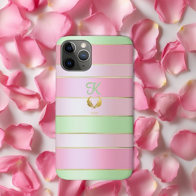 Coques Case-Mate iPhone Posh Monogrammed Pastel Pink and Green  (Luxe Pastel Pink and Green Phone Case )