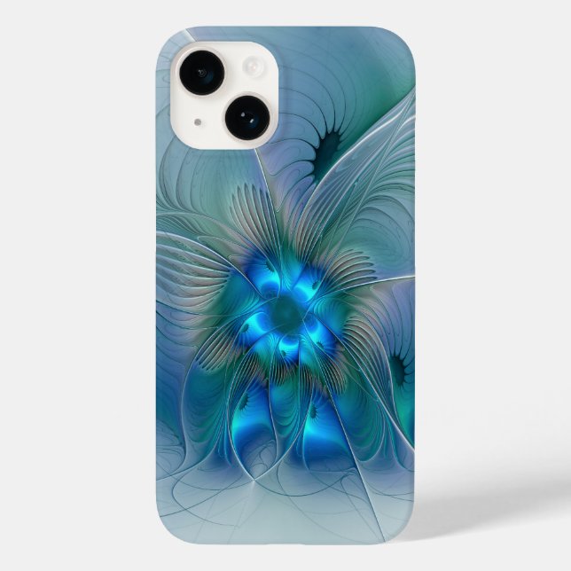 Coques Case-Mate iPhone Position, Abstrait bleu turquoise fractal (Verso)