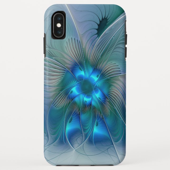 Coques Case-Mate iPhone Position, Abstrait bleu turquoise fractal (Dos)
