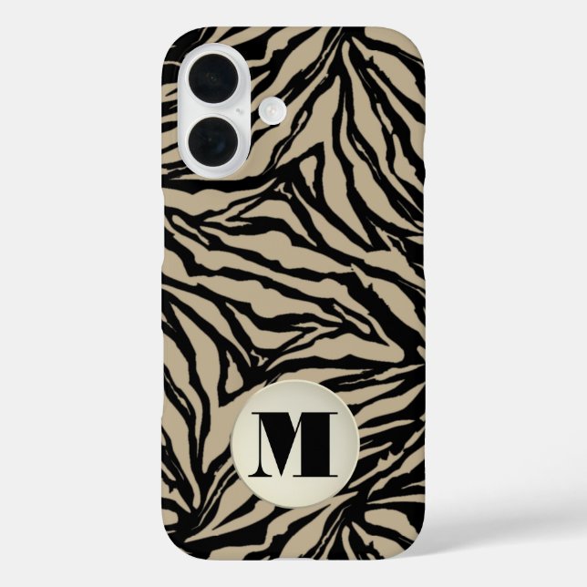 Coques Case-Mate iPhone Poster de animal beige monogramme (Verso)