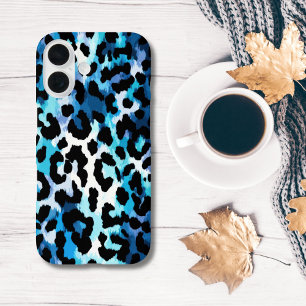 Coque Pour iPhone 16 Poster de animal Cheetah Blue Black Leopard