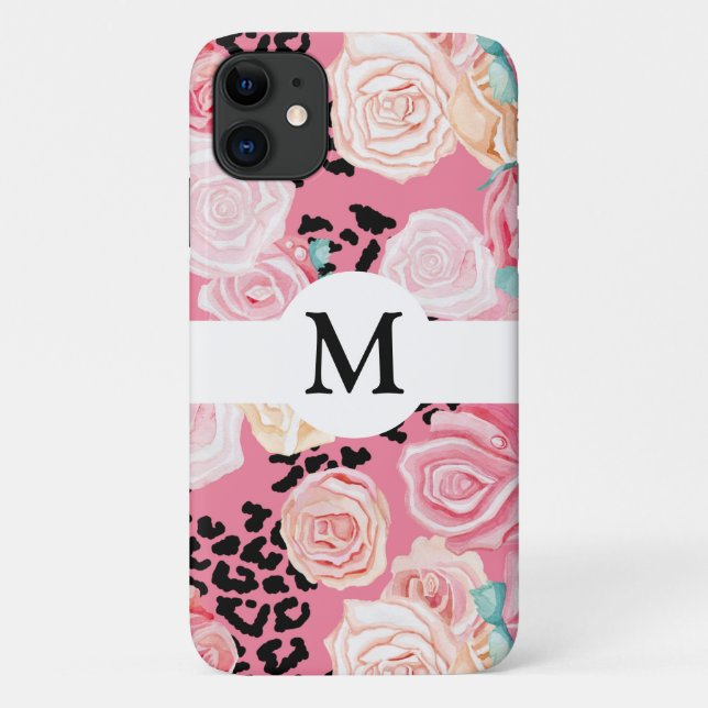 Coques Case-Mate iPhone Poster de animal floral personnalisé noir et blanc (Dos)