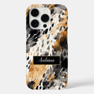 Coque iPhone 16 Pro Poster de animal léopard à crème noire sauvage