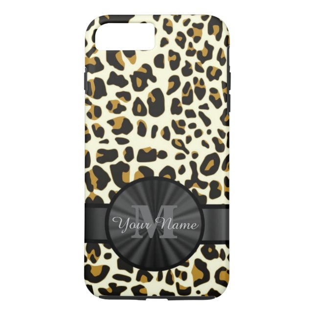 Coques Case-Mate iPhone Poster de animal léopard monogrammé (Dos)
