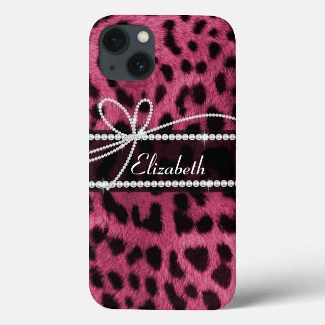 Coques Case-Mate iPhone Poster de animal leopard rose chaud (Verso)