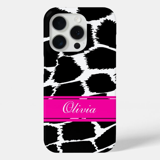 Coques Case-Mate iPhone Poster de animal noir, blanc et rose (Verso)