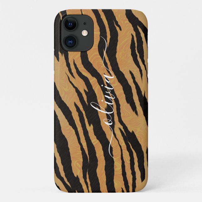 Coques Case-Mate iPhone Poster de animal, nom personnalisé Tiger (Dos)