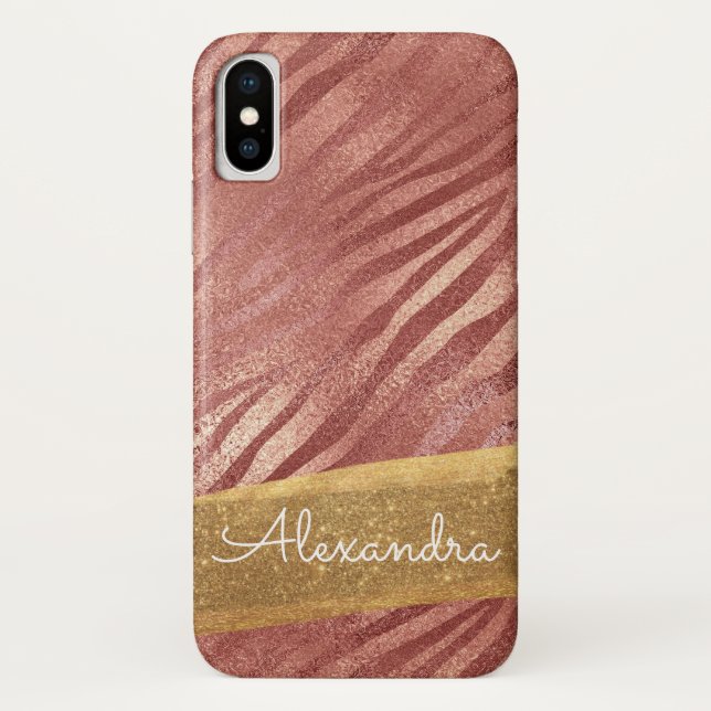 Coques Case-Mate iPhone Poster de animal rose Gold Rose avec Parties scint (Dos)