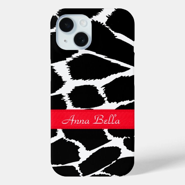 Coques Case-Mate iPhone Poster de animal Zebra noir blanc & rouge (Verso)