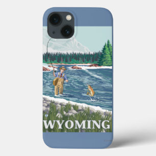 Coques Pour iPhone Poster de voyage Vintage FishermanWyoming