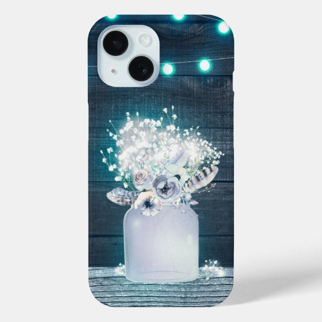 Coques Case-Mate iPhone Pot de fleurs en bocal Mason & Lumières bleues rus (Verso)