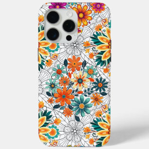 Coque Case-Mate iPhone Pots de fleurs multicolores motif. noir