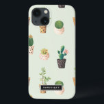 iPhone 13 Coque Pots peints avec Succulents & Cactus Motif iPad<br><div class="desc">Coque ipad moderne et mignonne avec cactus et succulents dans des pots de coeurs peints avec un arrière - plan à la menthe. Ce coque personnalisé sera parfait comme cadeau. Des modèles similaires sont disponibles.</div>