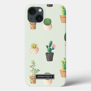 iPhone 13 Case Pots peints avec Succulents et Motif de cactus