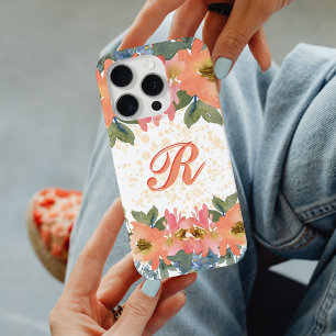 Coque Case-Mate iPhone Poule Moderne Monogramme Floral Aquarelle Pêche R