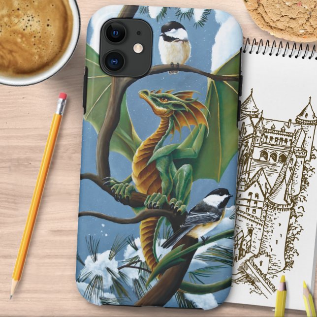 Coques Case-Mate iPhone Poulet de dragon vert hiver (Créateur téléchargé)