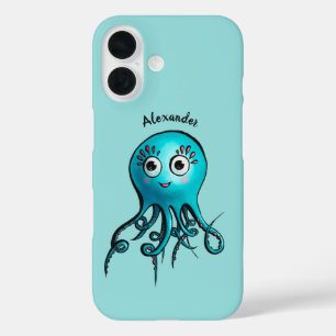 Coque Pour iPhone 16 Poulpe de dessin animé bleu mignon - Créature mari