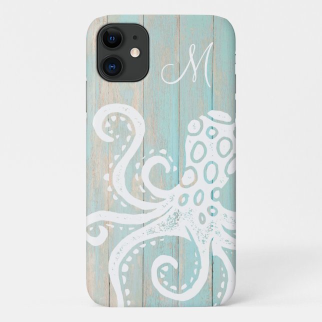 Coques Case-Mate iPhone Poulpe Monogramme Bois de Plage Turquoise en Distr (Dos)