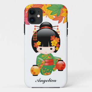 Coques Pour iPhone Poupée de Kokeshi de chute - fille de geisha vert