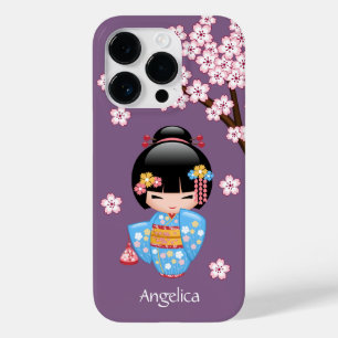 Coque Pour iPhone 14 Pro Poupée de Maiko Kokeshi - fille de geisha bleue d