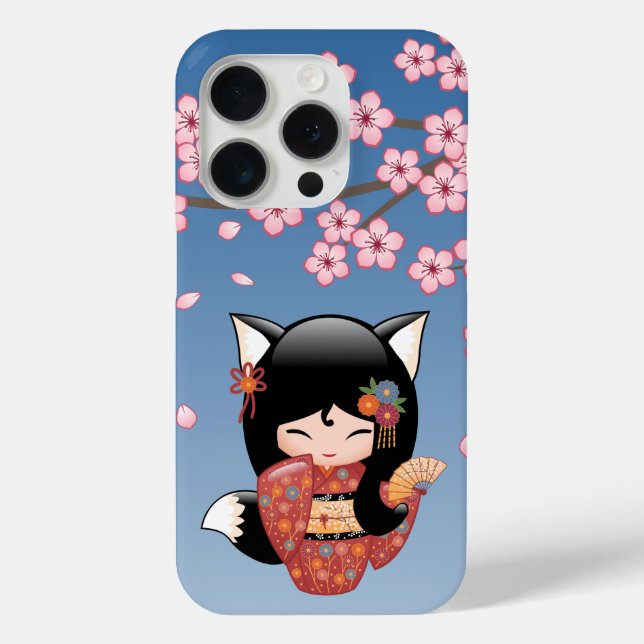 Coques Case-Mate iPhone Poupée Kitsune Kokeshi - Black Fox Geisha Girl (Verso)