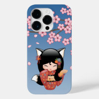 Poupée Kitsune Kokeshi - Black Fox Geisha Girl