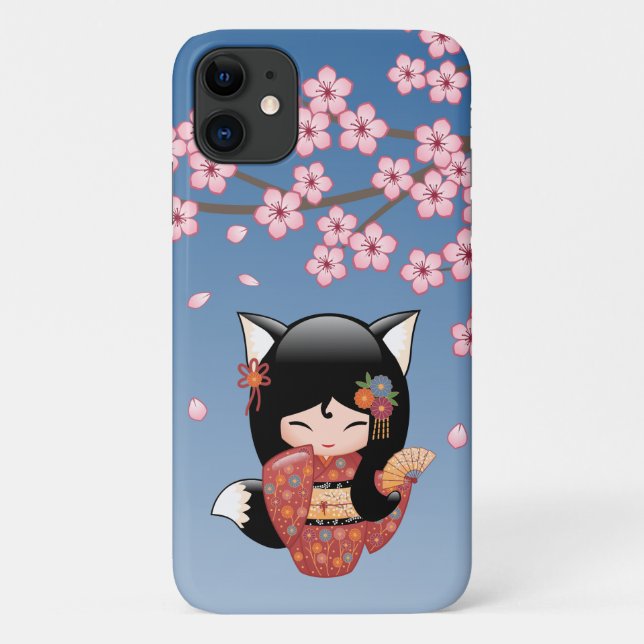 Coques Case-Mate iPhone Poupée Kitsune Kokeshi - Black Fox Geisha Girl (Dos)