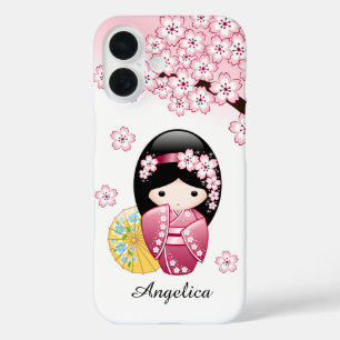 Coque Pour iPhone 16 Poupée Kokeshi de printemps - Jolie fille geisha j