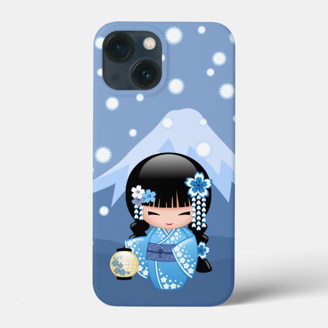 Coques Case-Mate iPhone Poupée Kokeshi d'hiver - Blue Mountain Geisha Girl (Verso)