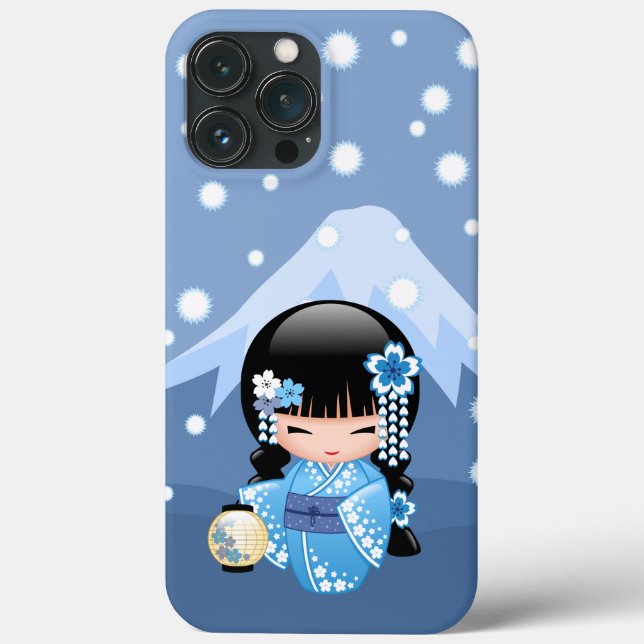 Coques Case-Mate iPhone Poupée Kokeshi d'hiver - Blue Mountain Geisha Girl (Verso)
