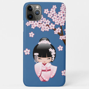 Case-Mate iPhone Case Poupée Kokeshi Kawaii Kimono Rose sur Fond Bleu