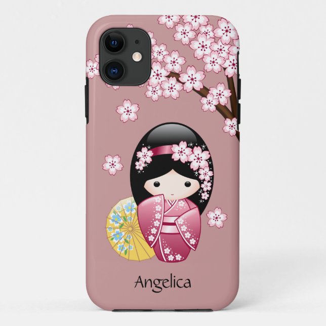 Coques Case-Mate iPhone Poupée Kokeshi Printemps - Cute Geisha Japonais en (Dos)