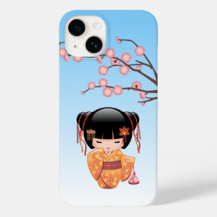 Coque Case-Mate iPhone Poupée Kokeshi Ume - Fille Geisha Japonaise Bleue