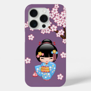 Coque Case-Mate iPhone Poupée Maiko Kokeshi - Fille Geisha en Kimono Bleu