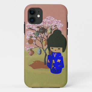 Etui iPhone Case-Mate Poupée mignonne de kokeshi avec l'arbre de fleurs