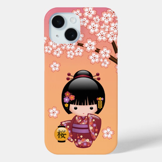 Coques Case-Mate iPhone Poupée Sakura Kokeshi - Geisha Girl on Peach (Verso)