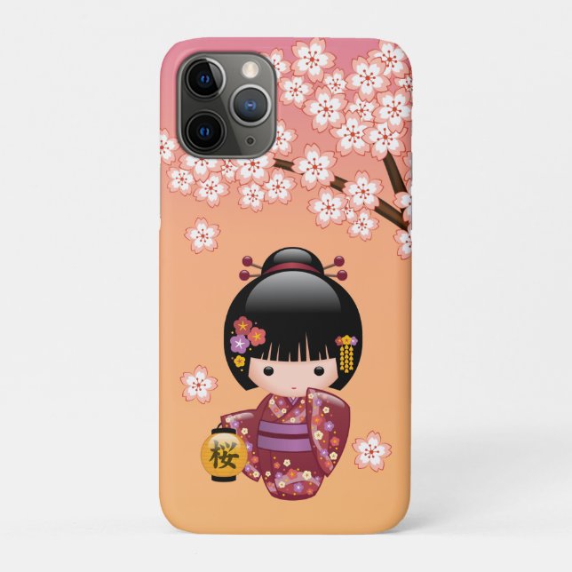 Coques Case-Mate iPhone Poupée Sakura Kokeshi - Geisha Girl on Peach (Dos)