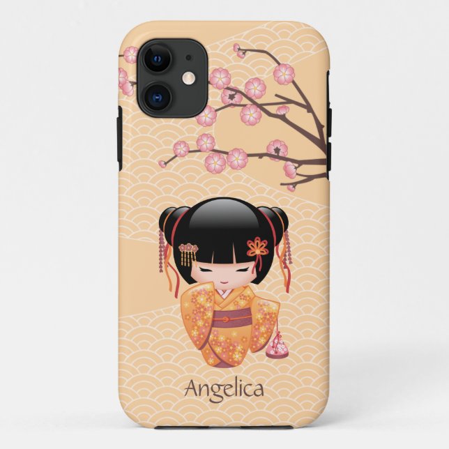 Coques Case-Mate iPhone Poupée Ume Kokeshi - Japonaise Pêche Geisha Girl (Dos)