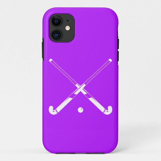 Coques Case-Mate iPhone pourpre de silhouette d'hockey de champ de (Dos)