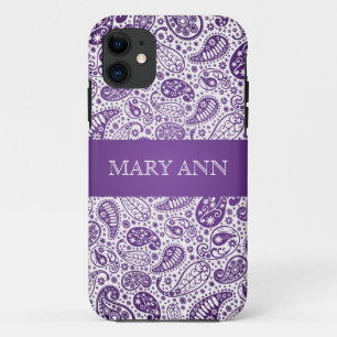 Coques Pour iPhone Pourpre élégant de motif de Paisley