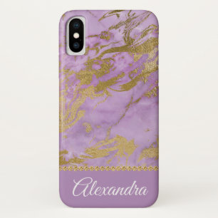 Coque iPhone X Pourpre et Girly élégant de marbre d'or