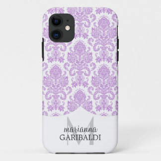 Coques Pour iPhone Pourpre moderne de damassé personnalisé