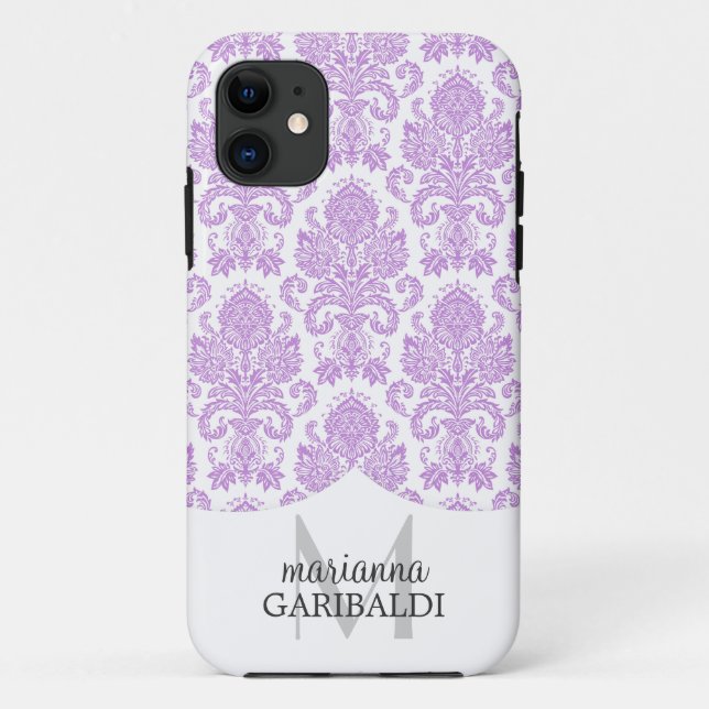 Coques Case-Mate iPhone Pourpre moderne de damassé personnalisé (Dos)