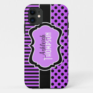 Etui iPhone Case-Mate Pourpre personnalisé, pois rayé noir