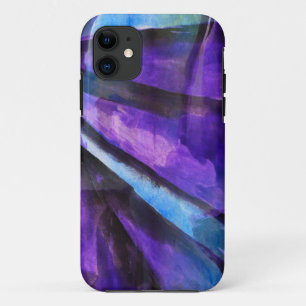 Coque iPhone 11 pourpre sans couture de cubisme, art abstrait bleu